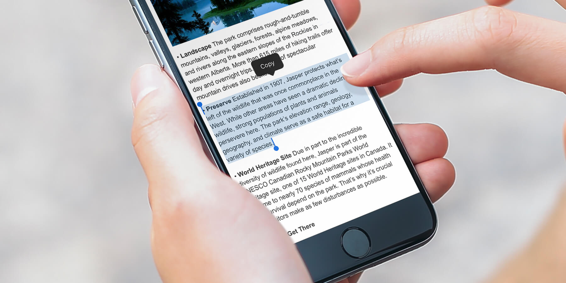 how to select text on iphone