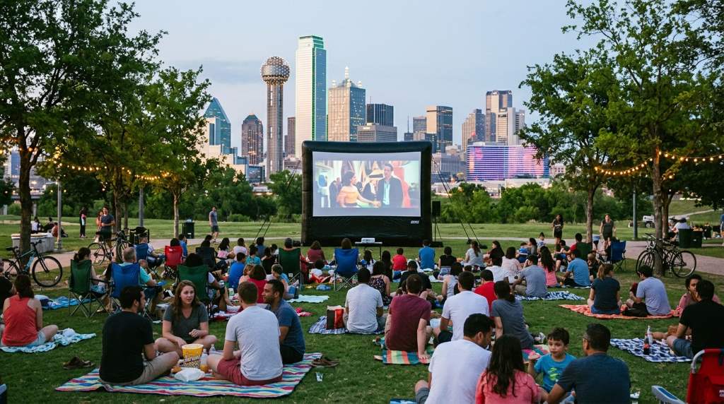 Person watching free movies on smart TV in Dallas living room during summer